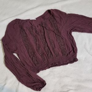 Full Tilt crop top elastic waist lace detail purple women's size M petite fit